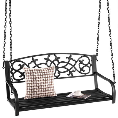 2-Person Outdoor Porch Metal Hanging Swing Chair with Sturdy Chains - Relaxacare