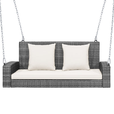 2-Person Patio PE Wicker Hanging Porch Swing Bench Chair Cushion 800 Pounds - Relaxacare