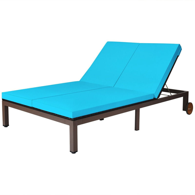 2-Person Patio Rattan Lounge Chair with Adjustable Backrest-Turquoise - Relaxacare