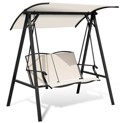 2 Person Patio Swing with Weather Resistant Glider and Adjustable Canopy-Beige - Relaxacare