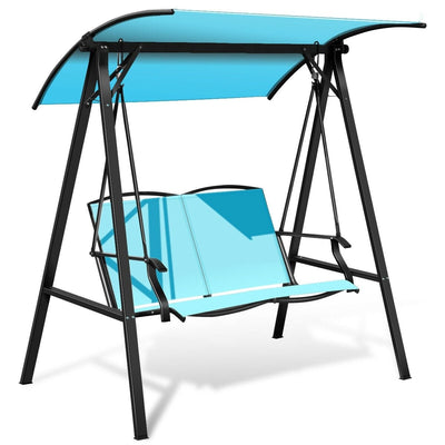 2 Person Patio Swing with Weather Resistant Glider and Adjustable Canopy-Turquoise - Relaxacare
