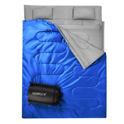 2 Person Waterproof Sleeping Bag with 2 Pillows-Blue - Relaxacare