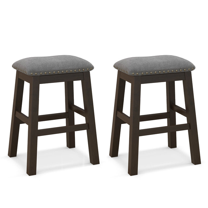 2 Piece 24.5 Inch Counter Height Bar Stool Set with Padded Seat-Gray - Relaxacare