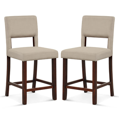 2 Piece Bar Chair Set with Hollowed Back and Rubber Wood Legs-Beige - Relaxacare