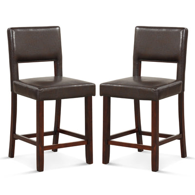 2 Piece Bar Chair Set with Hollowed Back and Rubber Wood Legs-Brown - Relaxacare