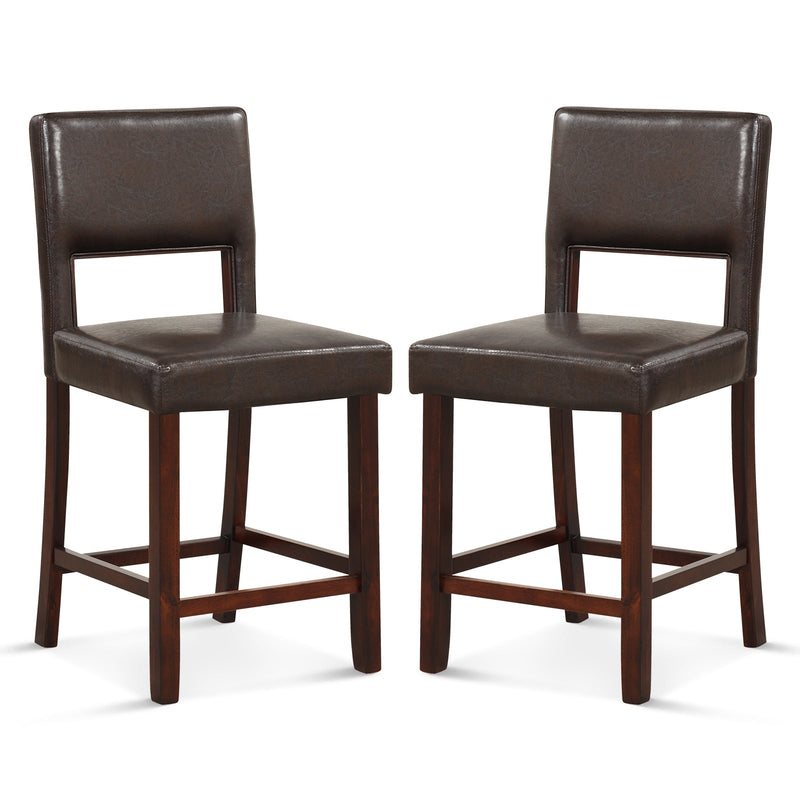 2 Piece Bar Chair Set with Hollowed Back and Rubber Wood Legs-Brown - Relaxacare