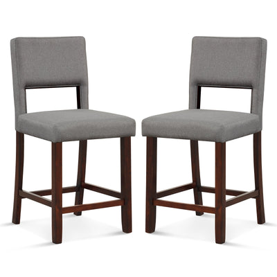2 Piece Bar Chair Set with Hollowed Back and Rubber Wood Legs-Gray - Relaxacare