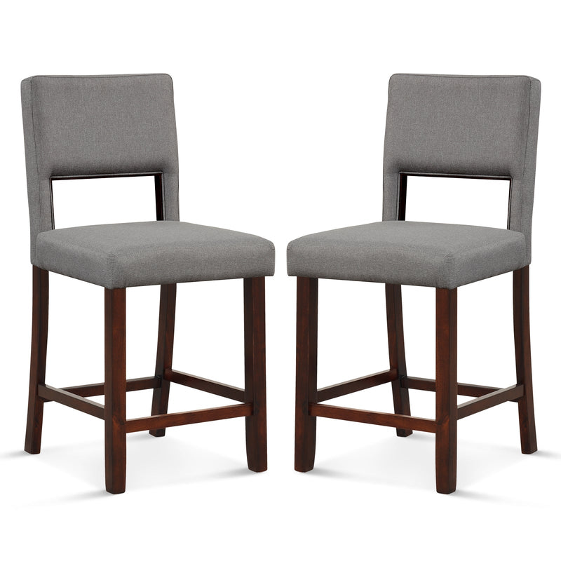 2 Piece Bar Chair Set with Hollowed Back and Rubber Wood Legs-Gray - Relaxacare