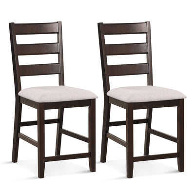 2 Piece Counter Height Bar Stool Set with Padded Seat and Rubber Wood Legs-Beige - Relaxacare