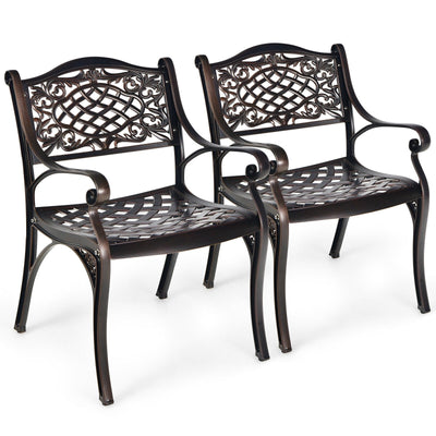 2-Piece Outdoor Cast Aluminum Chairs with Armrests and Curved Seats-Copper - Relaxacare