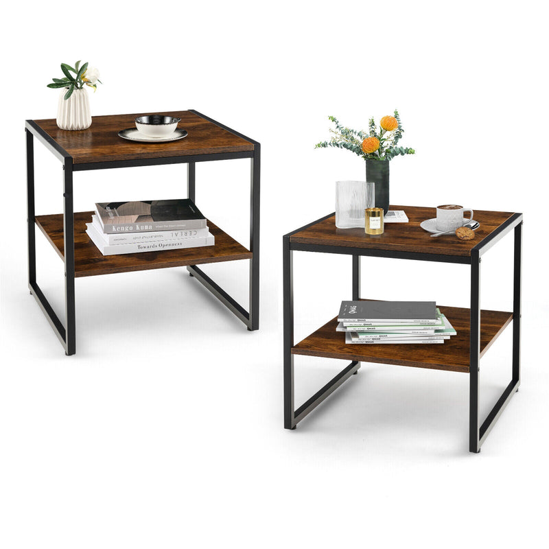 2 Pieces 2-Tier 20 Inch Square End Side Table for Living Room Bedroom - Relaxacare