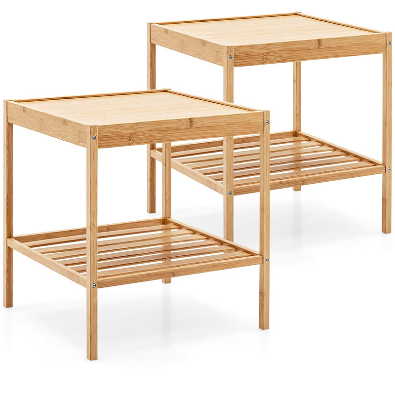 2 Pieces 2 Tiers Bamboo Nightstand for Living Room Bedroom - Relaxacare