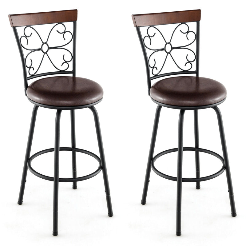 2 Pieces 24-30 Inch Adjustable PU Cushioned Swivel Barstools - Relaxacare