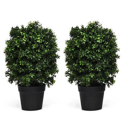 2 Pieces 24 Inch Artificial Decoration Boxwood Topiary Ball Tree - Relaxacare
