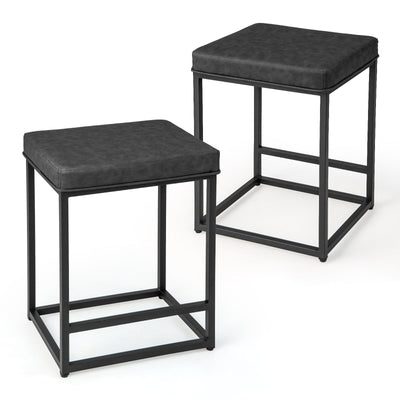 2 Pieces 24 Inch Bar Stools with Thick PVC Leather Cushion and Footrest-Black - Relaxacare