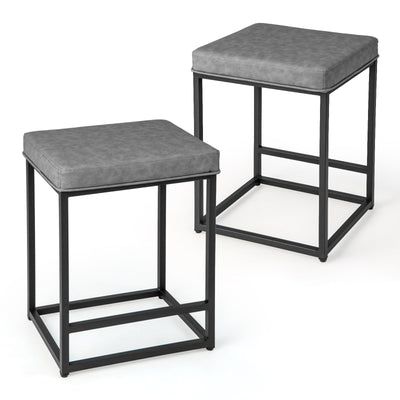 2 Pieces 24 Inch Bar Stools with Thick PVC Leather Cushion and Footrest-Gray - Relaxacare