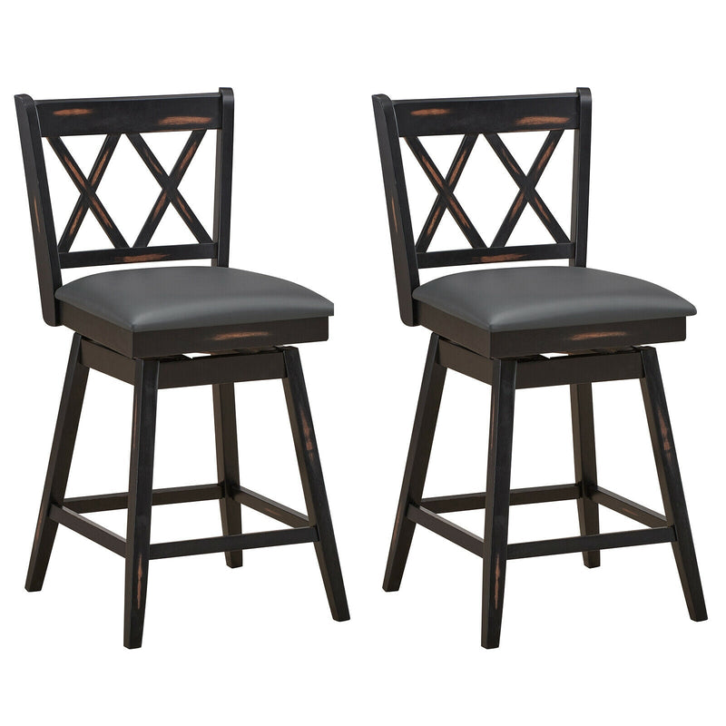 2 Pieces 25 Inch Swivel Counter Height Barstool Set with Rubber Wood Legs - Relaxacare