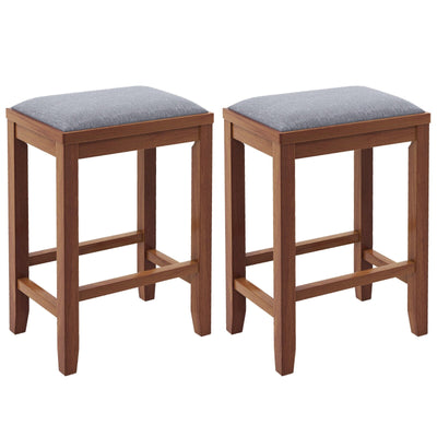 2 Pieces 25 Inch Upholstered Bar Stool Set with Solid Rubber Wood Frame and Footrest - Relaxacare