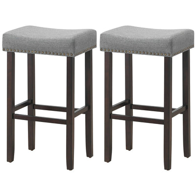 2 Pieces 29 Inch Backless Counter Height Stools with Brass Nail Head Studs - Relaxacare