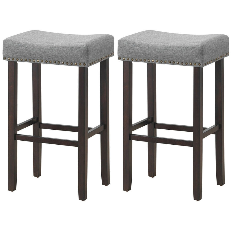 2 Pieces 29 Inch Backless Counter Height Stools with Brass Nail Head Studs - Relaxacare