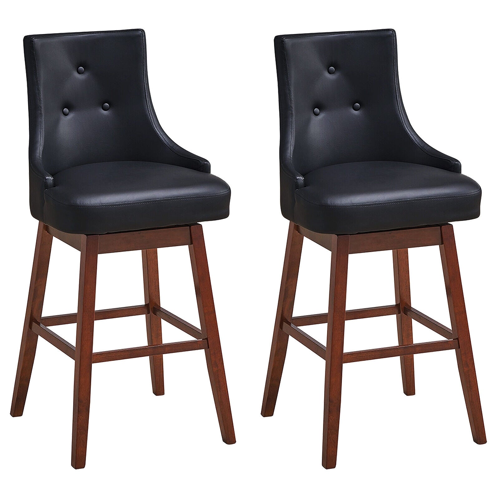 2 Pieces 29 Inch Pub Height Swivel Upholstered Bar Stools with Wood Le