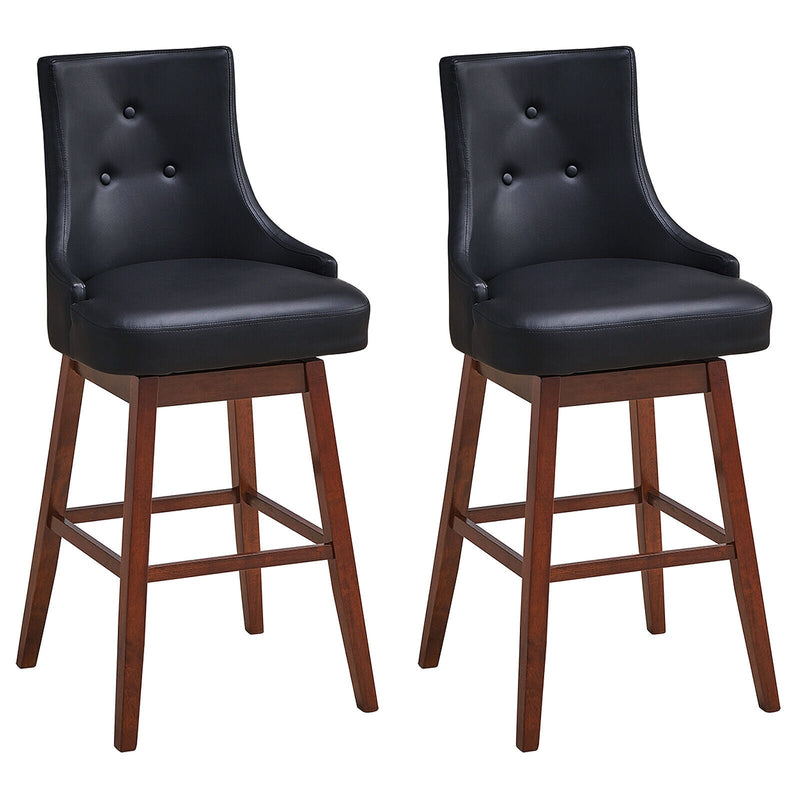 2 Pieces 29 Inch Pub Height Swivel Upholstered Bar Stools with Wood Legs - Relaxacare
