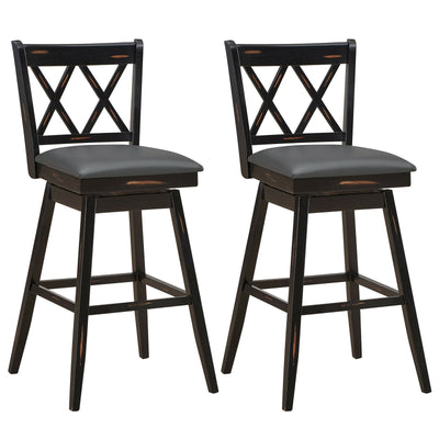 2 Pieces 29 Inch Swivel Counter Height Barstool Set with Rubber Wood Legs-Black - Relaxacare