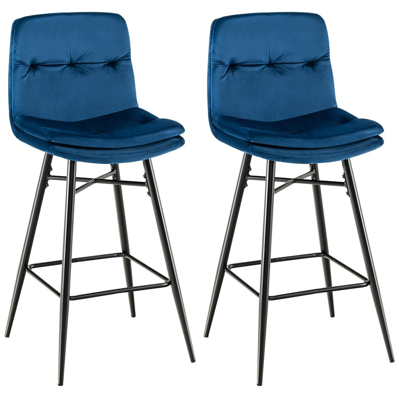 2 Pieces 29 Inch Velvet Bar Stools Set with Tufted Back and Footrests - Relaxacare
