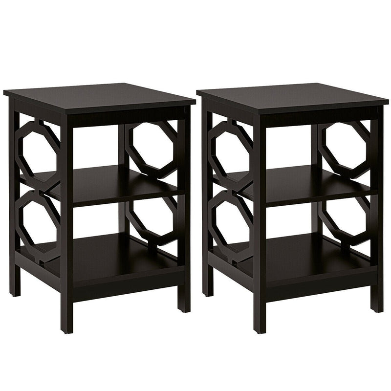 2 Pieces 3-tier Nightstand Sofa Side End Accent Table Storage Display Shelf-Black - Relaxacare
