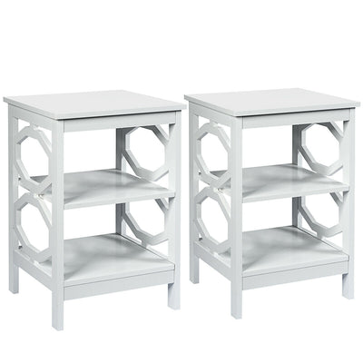 2 Pieces 3-tier Nightstand Sofa Side End Accent Table Storage Display Shelf-White - Relaxacare