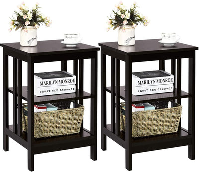 2 Pieces 3-Tier Nightstand with Reinforced Bars and Stable Structure - Relaxacare