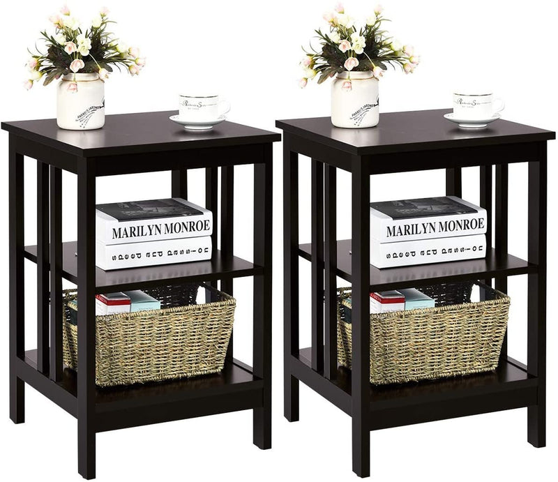 2 Pieces 3-Tier Nightstand with Reinforced Bars and Stable Structure - Relaxacare
