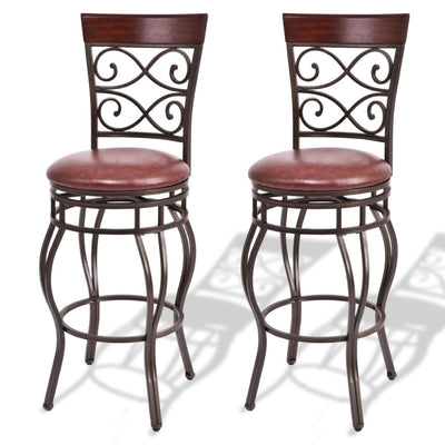 2 Pieces 30 Inch 360 Degree Swivel Bar Stools with Leather Padded Seat-Brown - Relaxacare