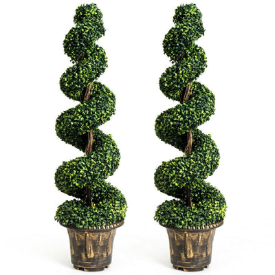 2 Pieces 4 Feet Artificial Décor Green Boxwood Spiral Tree Set - Relaxacare
