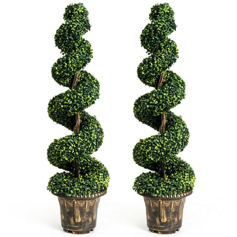 2 Pieces 4 Feet Artificial Décor Green Boxwood Spiral Tree Set - Relaxacare