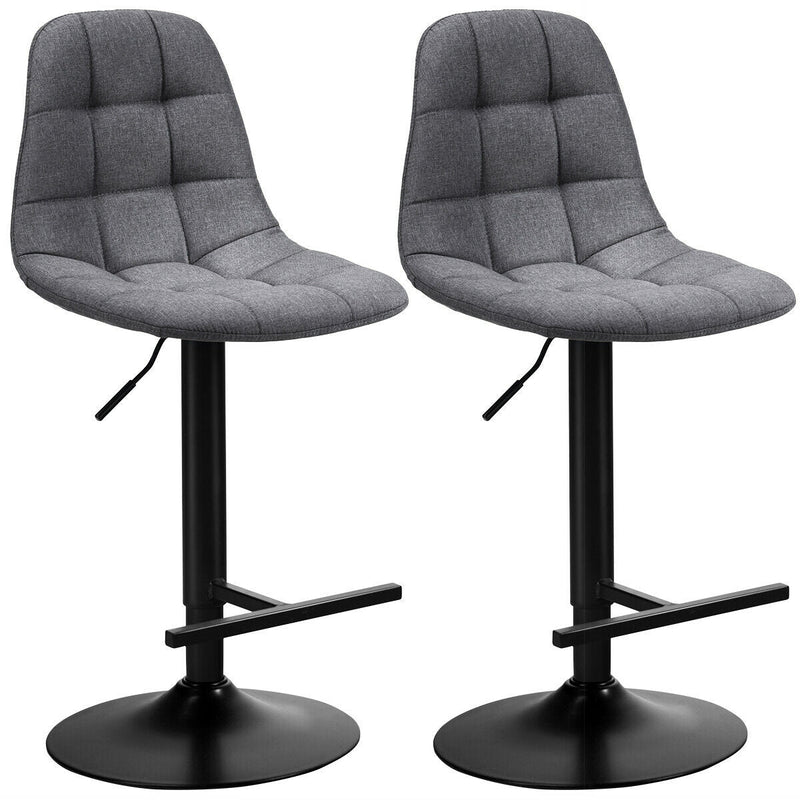 2 Pieces Adjustable Bar Stools Swivel Counter Height Linen Chairs-Gray - Relaxacare
