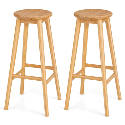 2 Pieces Bamboo Backless Bar Stools with Round Seat and Footrest - Relaxacare