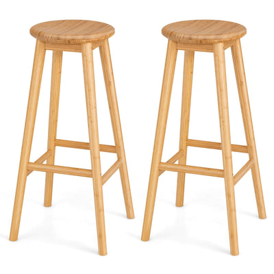 2 Pieces Bamboo Backless Pub Barstool Set with Round Seat and Footrest-Natural - Relaxacare