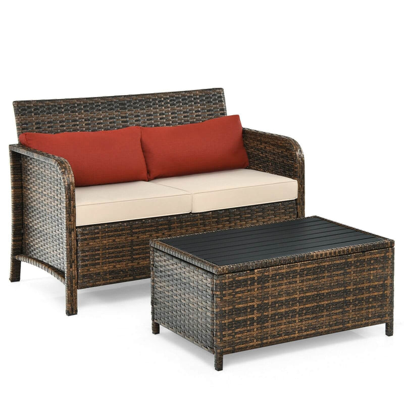 2 Pieces Cushioned Patio Rattan Furniture Set - Relaxacare
