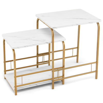 2 Pieces Faux Marble Nesting Table for Small Space - Relaxacare