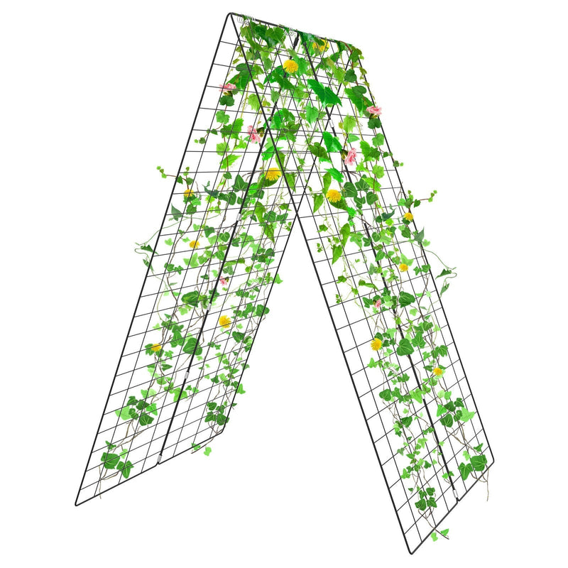 2 Pieces Foldable A-Frame Trellis Plant Supports with Twist Ties-Green - Relaxacare