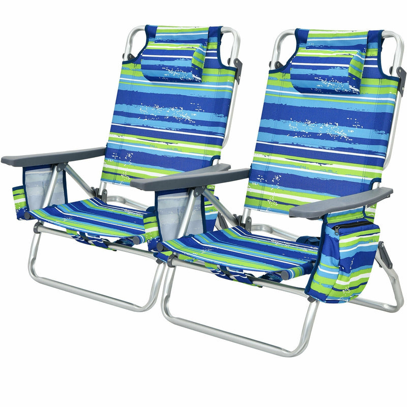 2 Pieces Folding Backpack Beach Chair with Pillow - Relaxacare