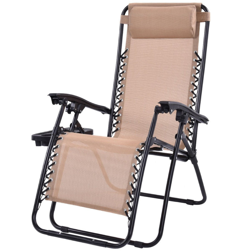 2 Pieces Folding Lounge Chair with Zero Gravity - Beige - Relaxacare