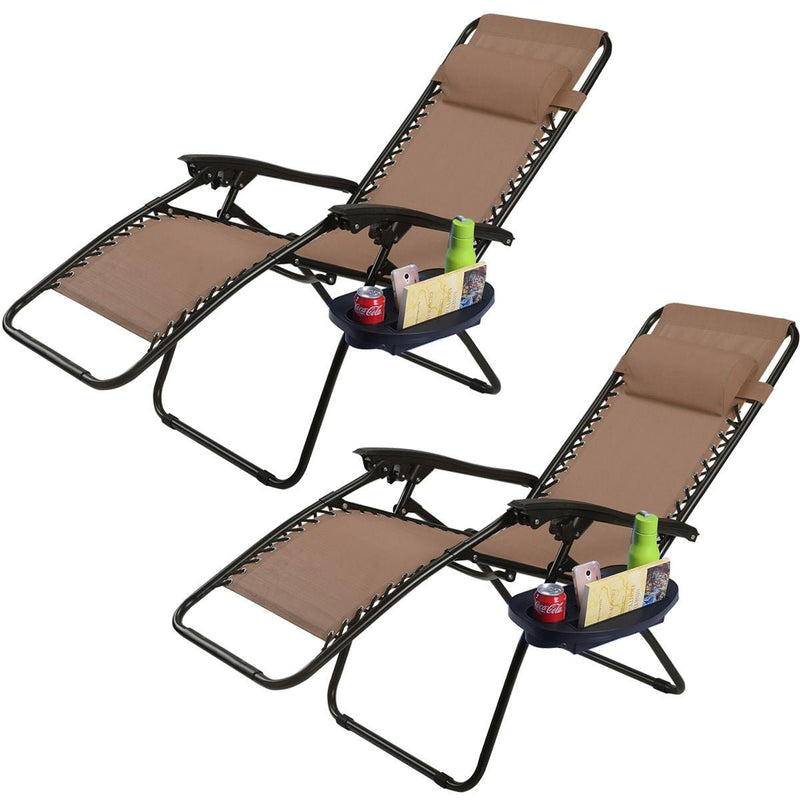 2 Pieces Folding Lounge Chair with Zero Gravity-Brown - Relaxacare