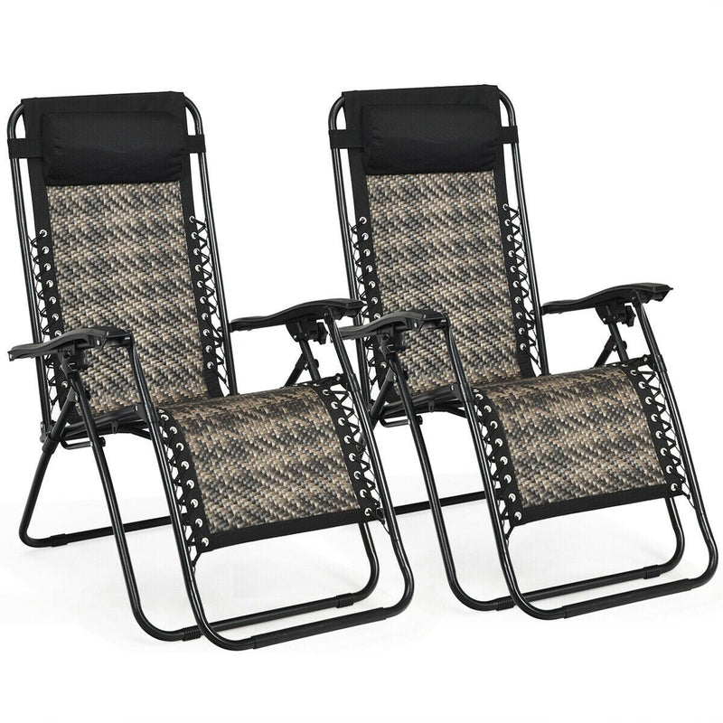 2 Pieces Folding Patio Rattan Zero Gravity Lounge Chair - Relaxacare