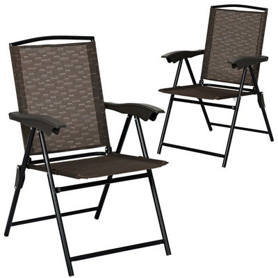 2 Pieces Folding Sling Chairs with Steel Armrest and Adjustable Back for Patio - Relaxacare
