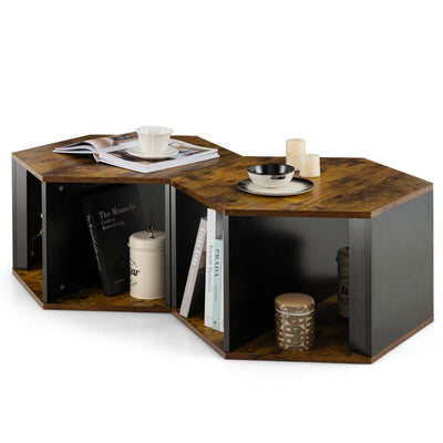 2 Pieces Hexagonal Side End Table for Living Office Coffee Room-Coffee - Relaxacare