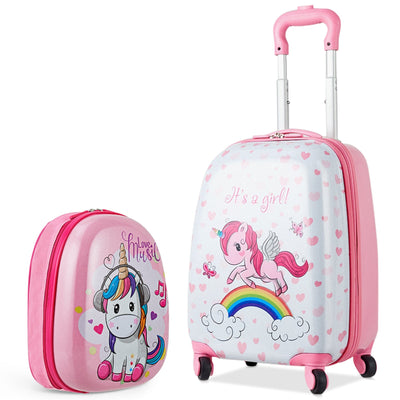 2 Pieces Kids Luggage Set 12 Inch Backpack and 16 Inch Kid Carry on Suitcase with Wheels - Relaxacare