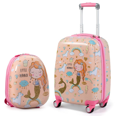 2 Pieces Kids Luggage Set Rolling Suitcase and Backpack-Pink - Relaxacare