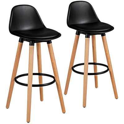 2 Pieces Mid Century Barstool 28.5 Inches Dining Pub Chair-Black - Relaxacare